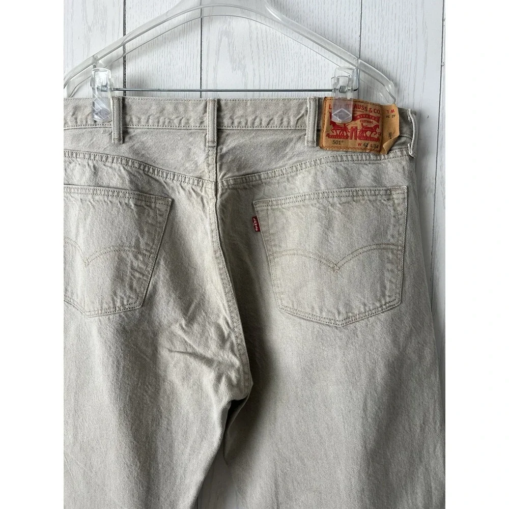 Levis 501 Beige Jeans WHITE OAK CONE DENIM Mens 42x36 (FITS 38x30) Button Fly